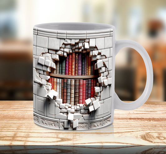 Book Mug Cup Funny Novelty Bookshelf Birthday Christmas Gifts Him Her Ceramic Xmas Mugs Printed Print White Coffee Tea Book Lovers