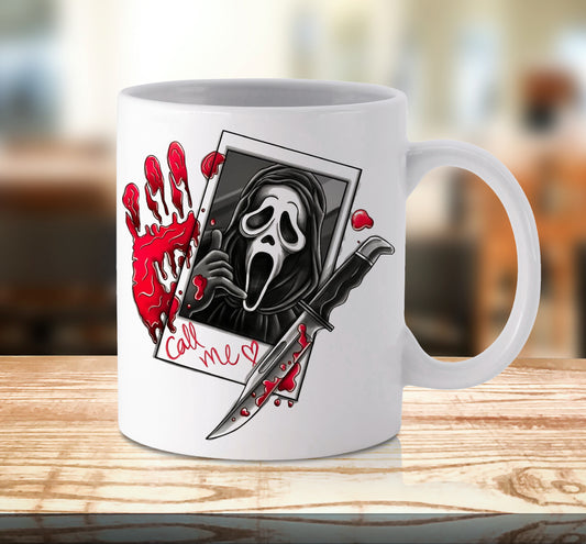 Horror Ghost Face Mug Cup Call Me Funny Novelty Birthday Christmas Halloween Gifts Him Her Ceramic Xmas Mugs Printed Print White Face Coffee Tea Scary