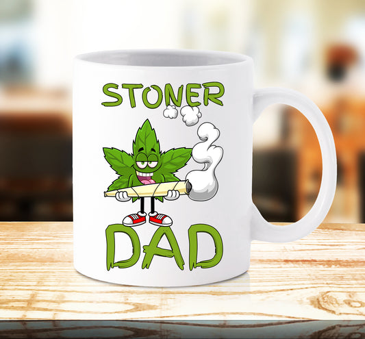 Stoner Dad Leaf Print Mug Cup Funny Smokers Gift For Dad Husband Boyfriend Fathers Day Novelty Birthday Christmas Gifts Him Ceramic Xmas Mugs Printed Print White Coffee Tea Work Drinkware V2