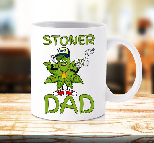 Stoner Dad Leaf Print Mug Cup Funny Smokers Gift For Dad Husband Boyfriend Fathers Day Novelty Birthday Christmas Gifts Him Ceramic Xmas Mugs Printed Print White Coffee Tea Work Drinkware