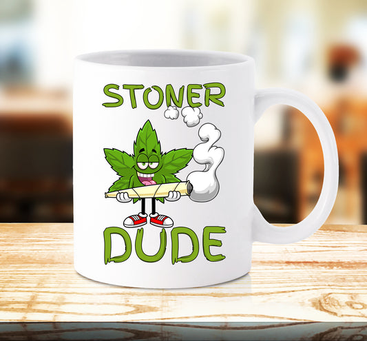 Stoner Dude Leaf Print Mug Cup Funny Smokers Gift For Dad Husband Cool Man Boyfriend Fathers Day Novelty Birthday Christmas Gifts Him Ceramic Xmas Mugs Printed Print White Coffee Tea Work Drinkware v2