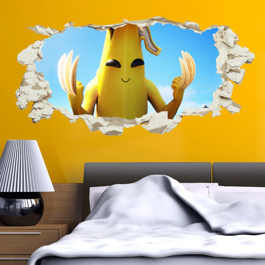 Fortnite Wall Sticker Smashed 3D Crack Kids Bedroom Banana Peely Gift Game 120x60cm