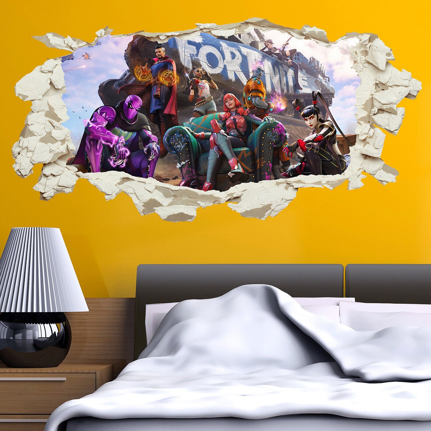 Fortnite Wall Sticker Smashed 3D Crack Kids Bedroom Decal Gift Game season2 120x60cm